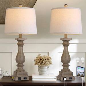 lot 13439 image: MOUVOVO 28 Tall Farmhouse Table Lamps Set of 2 with USB CA Ports and AC Outlet, 3 Way Touch Control Rustic Bedside Lamp for Bedroom, Brown Vintage Nightstand Lamp for Living Room Office