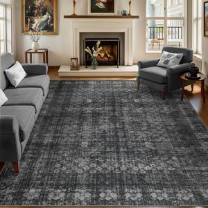 lot 13443 image: Dotiiorug 6x9 Vintage Washable Area Rug for Living Room,Low Pile Non Slip Carpet Non-Shedding Area Rug Soft Indoor Stain Resistant Rug Floral Print Mat for Bedroom Dining Room Dark Black