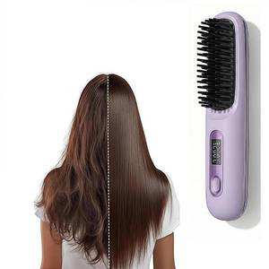 lot 14224 image: 2026 New Cordless Hair Straightener Brush, Go Brush for Short Hair Pro,300M Negative Ion Anti-Frizz, Type-C Rechargeable Portable Straightening Comb (Purple)