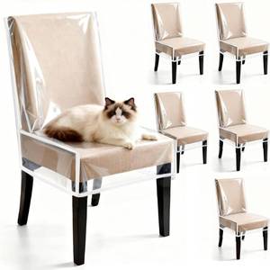 lot 14225 image: 6 Pack Dining Chair Covers, Waterproof Clear Plastic Chair Covers for dining chairs, Plastic Seat Chair Protector Keep Chair Away from Water Dust Stain and Pet Claws W21 x D18 Fits Seatbacks 16-23