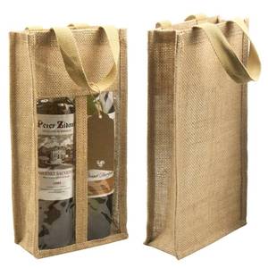 lot 14227 image: DIWNELEM 1 Pack Burlap Wine Gift Bags with Two Window Double Window Two Bottles Burlap Jute Wine Bottle Bag for Wedding, Party Favors, Christmas, Holiday and Wine Tasting Party