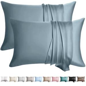 lot 14233 image: WLOSJ 100% Silk Pillow Cases 2 Pack King Size Mulberry Silk Pillowcase for Hair and Skin Set of 2 Highest Grade 6A Silk Soft Breathable Cooling with Hidden Zipper, Grey Blue