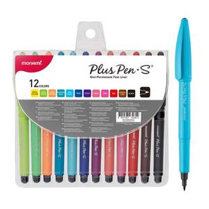 lot 14245 image: MONAMI Plus Pen S Felt Tip Pens, Fine Point (0.4mm) DrawingWritingCalligraphyDoodling, Assorted Colors, 12-Pack