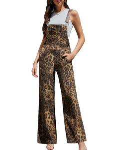 lot 14266 image: Odefou Leopard Print Overalls for Women Loose Fit Bib Coveralls Fashion Animal Jumpsuits Straight Leg Pants(Brown Leopard,XL)