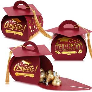 lot 14278 image: TaoBary 30 Pcs Graduation Cap Gift Boxes Graduation Decorations Class of 2026 Candy Box with Tassel for 2026 Grad Party Favors Supplies(Maroon, Gold)