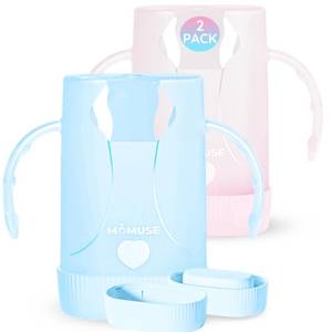 lot 14285 image: MOMUSE Dual-Lid Squeeze Pouch Holder for Food Pouches & Drink Boxes, Baby Pouch Holder with Larger Capacity, Versatile Design for Self-Feeding, Anti-Squeeze Pouch Holder No Spill No Mess, Pink & Blue