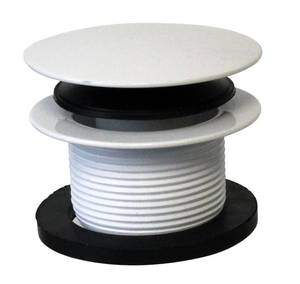 lot 14288 image: Westbrass A398R-50 1-12 NPSM Coarse Thread Mushroom Tip-Toe Bathtub Drain Stopper, Powder Coat White