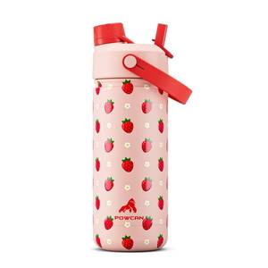 lot 14293 image: 18 oz Kids Metal Water Bottle 2-in-1 Straw Spout Lid, Spill-Proof, Easy Clean, Keep Cold 24H, Backpack Friendly, BPA-Free Stainless Steel Cup for School, Daycare, Playtime, Gift (Strawberry Daisy)