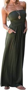 lot 14311 image: PRIMODA Womens Off Shoulder Maxi Dress Casual Beach Dress Maternity Dress with Pockets(S ArmyGreen)