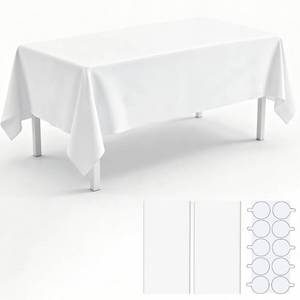 lot 14317 image: KAshack 2 Pack Plastic Table Cloth, 54 � 108 White Disposable Tablecloth Rectangle Table Cover for Wedding, Picnic and Party with Stickers