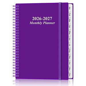 lot 14318 image: 2026-2027 Monthly Planner - 15 Monthly Calendar, April 2026 - June 2027, Two Pages Per Month, 9 x11 Planner with Tabs, Strong Twin-Wire Binding, Inner Pocket, Purple