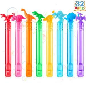lot 14329 image: JOYIN 32 Pack Bubbles Party Favors for Kids, 8 Colors Dinosaur Mini Bubble Wands, Easter Basket Goodie Bag Stuffers, Treasure Box Toys, Classroom Prizes for Boys Girls