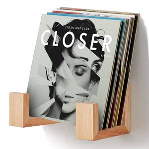 lot 14353 image: lotoo Wooden Vinyl Record Shelf Wall Mount, Record Holder Display Shelves, Album Display Storage Racks for Collection, Floating Wall Shelves for Bedroom, Living Room, Rustic Decor