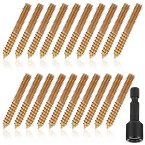 lot 14357 image: Hicarer 20 Pack 14-20 x 4 Inch Hanger Bolts Double Headed Bolts with Driver Self Tapping Screw Threaded Rod Screws for Furniture Double Headed for Wood Furniture Joint