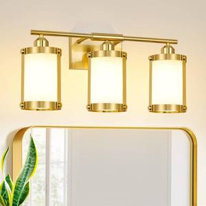 lot 19041 image: Osimir 3-Light Brushed Nickel Bathroom Light Fixtures, 21 Inch Modern Bathroom Vanity Lighting Fixtures Over Mirror with Clear Glass and Metal Cage Wall Sconce Lights for Bath, E26, OS-3014BN-3W