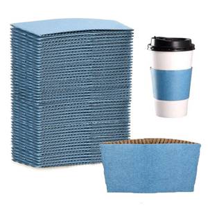 lot 19954 image: EchoDone Disposable Coffee Cup Sleeves for Hot or Cold Drinks Paper Corrugated Cup Jackets 200 Count Color Blue Fit for 90mm Diameter Cups 10oz 12oz 16oz (Without Cups)