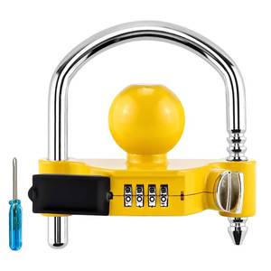 lot 20128 image: Cenipar Trailer Hitch Lock Universal with Combination Lock, Heavy-Duty Steel Tow Ball Coupler, Fits 1-78, 2, 2-516 Couplers, for Trailer Truck RV SUV Boat Yellow