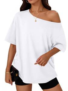 lot 20138 image: Trendy Queen Womens Off the Shoulder Tops Oversized T-Shirts Short Sleeve Tees Summer 2026 Casual Spring Clothes Workout Gym Y2k Cute Going Out Plus Size Fashion Clothing White S