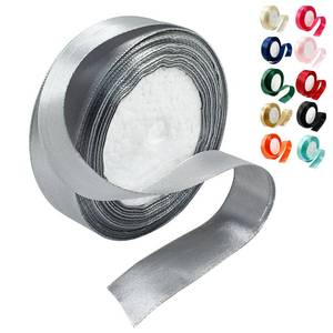 lot 20142 image: Qjaiune Silver Gray Satin 1 Inch x 25 Yards Wedding Bouquet Ribbon, Shiny Silk and Polyester Fabric for Hair, Gift Wrapping, Flower Bouquet, Crafts, Sewing