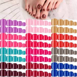 lot 20144 image: Maitys 288 Pcs 12 Sets Short Press on Toenails for Women, Square Glossy Fake Toe Nails, Solid Full Cover Colorful Artificial French Tips for DIY Manicure Nail Art(Bright-color Pattern) (Open Box, May Be Missing Pieces)