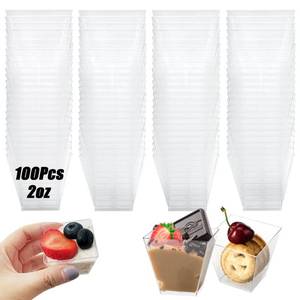 lot 20145 image: Qyyiguf 100 Pack 2oz60ml Plastic Square Dessert Cups,Mini Clear Appetizer Cups,Small Disposable Square Cup Serving Bowl for Chocolate Cakes,Ice Cream (50 ONLY)