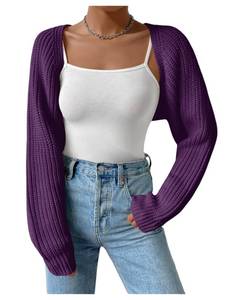 lot 20151 image: Verdusa Womens Y2k Cropped Cardigan Sweaters Lightweight Knit Open Front Bolero Shrugs Spring Fall Outfits Purple X-Small
