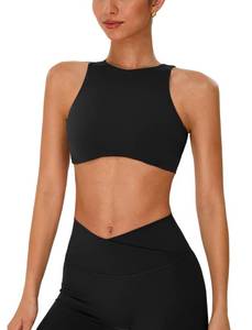 lot 20162 image: ABOCIW Womens High Neck Sports Bra Padded Open Back Gym Workout Bra Sleeveless Yoga Pilates Crop Tops Black Small