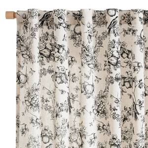 lot 20163 image: Vangao Linen Floral Curtains for Living Room 84 Inch Length Black on Beige Drapes Back Tab Light Filtering Toile Printed Farmhouse Bedroom Decor Rod Pocket 2 Panels Set