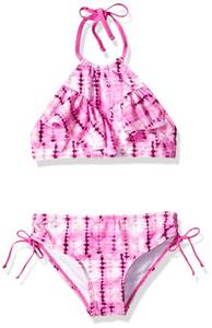 lot 20186 image: Kanu Surf Toddler Girls Morgan Ruffle Halter Bikini 2-Piece Swimsuit, Pink, 2T, Willow Tie-Dye, 3T