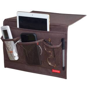 lot 20191 image: DuomiW Bedside Storage Organizer, Bedside Caddy, Table Cabinet Storage Organizer, TV Remote Control, Phones, Magazines, Tablets, Accessories (Brown)