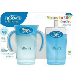 lot 20195 image: Dr. Browns Milestones Straw to 360 Convertible Toddler Training Cup Set with Interchangeable Silicone Straw and 360 Degree Cup Lids, Blue Ocean, 10 oz300 mL, BPA-Free, 9m, 2-Pack