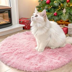 lot 20208 image: OLANLY Pink Round Rugs for Bedroom - Machine Washable, 2 ft Circle Area Rugs for Living Room, Soft and Fluffy Shaggy Carpet for Teen Girls and Boys, Nursery Rooms, Dorms, Home Decor Aesthetic