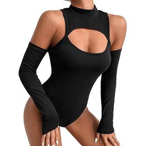 lot 20219 image: LINNSUJH Womens Sexy Rave Bodysuit Streetwear Hollow Cutout Jumpsuits Top with Arm Sleeves Black Cut Out Body Suit Y2K Outfit Club Party Lingerie (XL)