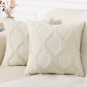 lot 20221 image: decorUhome Summer Throw Pillow Covers 18x18 Inch Set of 2, Soft Plush Faux Fur Wool Beige Accent Couch Pillow Covers for Modern Farmhouse Bed Sofa Living Room