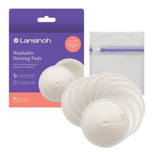 lot 20223 image: Lansinoh Washable Nursing Pads, Made with Organic Bamboo Viscose, Reusable Breast Pads for Breastfeeding with Wash Bag, Breastfeeding Essentials, 10 Count
