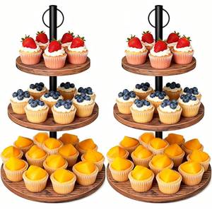 lot 20226 image: LZelriy Cupcake Stand, 2 Pack Rustic Wood Cake Stand, 3 Tier Cupcake Tower Round Tiered Tray Stand for Dessert Table Display, Industrial Wooden Serving Stand Wedding, Graduation and Baby Shower