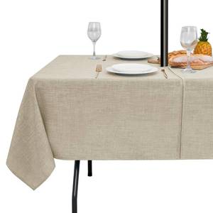 lot 20227 image: LUSHVIDA Outdoor Tablecloth with Umbrella Hole - Patio Table Cloth Zippered Rectangle 60x102 Inch, Faux Linen Table Cover Water Resistant for Picnic Outside, Natural Color