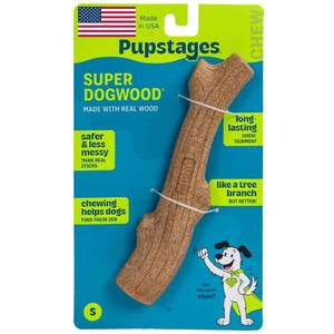lot 20235 image: Pupstages Super Dogwood Dog Chew Toy, Made in the USA �� Real-Wood Blend, Natural Wood Flavor & Texture, Moderate Chewers, Small, 7.5 (Slightly Used)