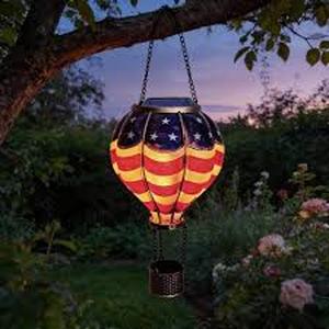 lot 14282 image: Solar Powered Hot Air Balloon American Flag Hanging Light