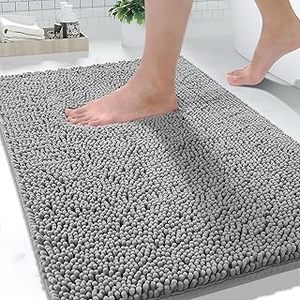 lot 14284 image: Gray Chenille Bath Mat with Anti-Slip Backing