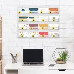 lot 19966 image: Clear Acrylic Business Card Holder Wall Mount Display with 16 Pockets