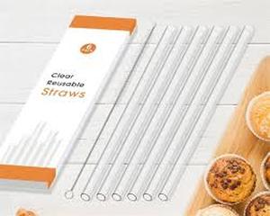 lot 20123 image: Clear Reusable Plastic Straws Set with Cleaning Brush For 40oz Cups