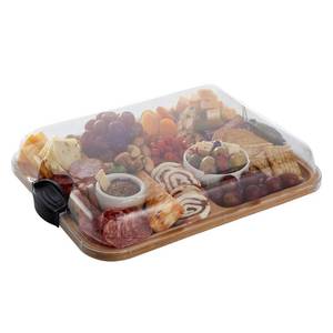 lot 1453 image: Farberware Build-A-Board Bamboo Cutting Board with Built-In Compartments & Clear Locking Lid, Black Handles, Charcuterie, Snack Tray, Food Prep and Serving Platter