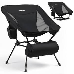 lot 1475 image: Anbte Extra Height & Width Portable Camping Chair, 400LBS Capacity Compact Folding Chair with Square Frame Quick Setup Storage Bags on Both Sides, Ideal for Camping Hiking Beach Picnic Outdoor, Black