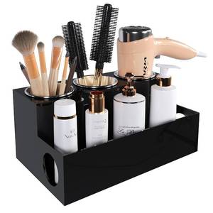 lot 1476 image: PITBVO Hair Tool Organizer, Black Acrylic Hair Dryer Holder with Insulated Cup, Bathroom Supplies Countertop Blow Dryer Holder, Vanity Caddy Storage Stand for Accessories, Makeup, Toiletries