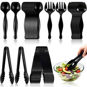 lot 1479 image: 36Pcs Disposable Plastic Serving Utensils Set, 12 Black Spoons, 12 Forks, 12 Tongs, 9-Inch for Party Buffet Catering Events, Heavy Duty and Ergonomic Design