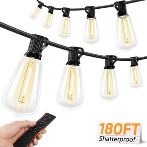lot 1481 image: Brightever 180FT LED Outdoor String Lights, Dimmable Patio Lights with Remote Control, 56 Shatterproof ST38 Edison Bulbs, 3 Lighting Modes, 3H5H Timer, Outdoor Hanging Light for Pool��Fence, Garden