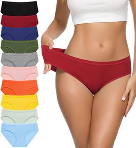 lot 2285 image: Eiggam Womens Bikini Panties, High-Cut Full Coverage Hip Lift Cotton Fiber Cool Underwear for Women - 10 Pack, L