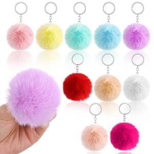 lot 2296 image: KFHENSOMR 10 Pcs Pom Pom Keychain Rabbit Faux Fur Ball Keychain, Synthetic Artificial Fluffy Colorful Soft Plush Pompoms Car Key Ring Puff Ball with Keychains Hooks