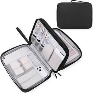 lot 2301 image: FYY Electronic Organizer, Extra Large Travel Cable Organizer Bag Pouch Portable Waterproof Double Layers All-in-One Storage Bag for iPad, Cable, Power Bank, Laptop Charger for OfficeHome, Black